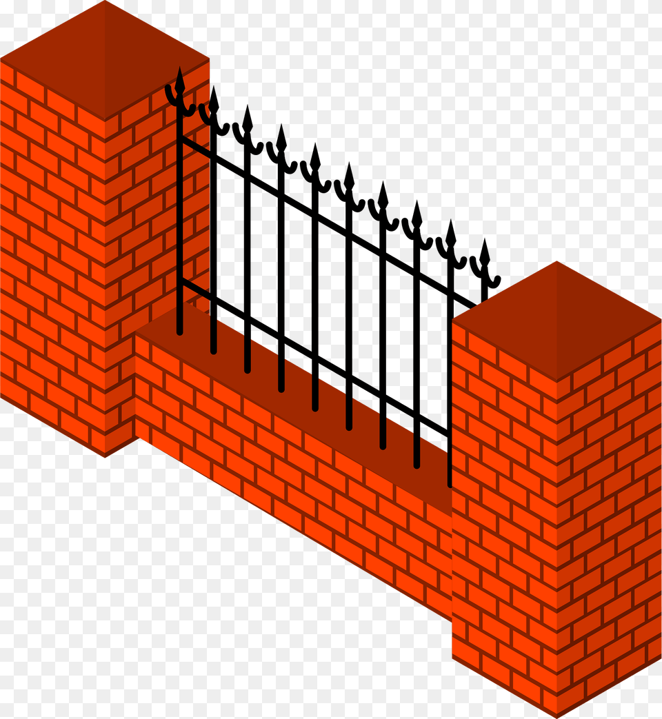 Brick Fence Section Clipart, Architecture, Building, Wall Free Png