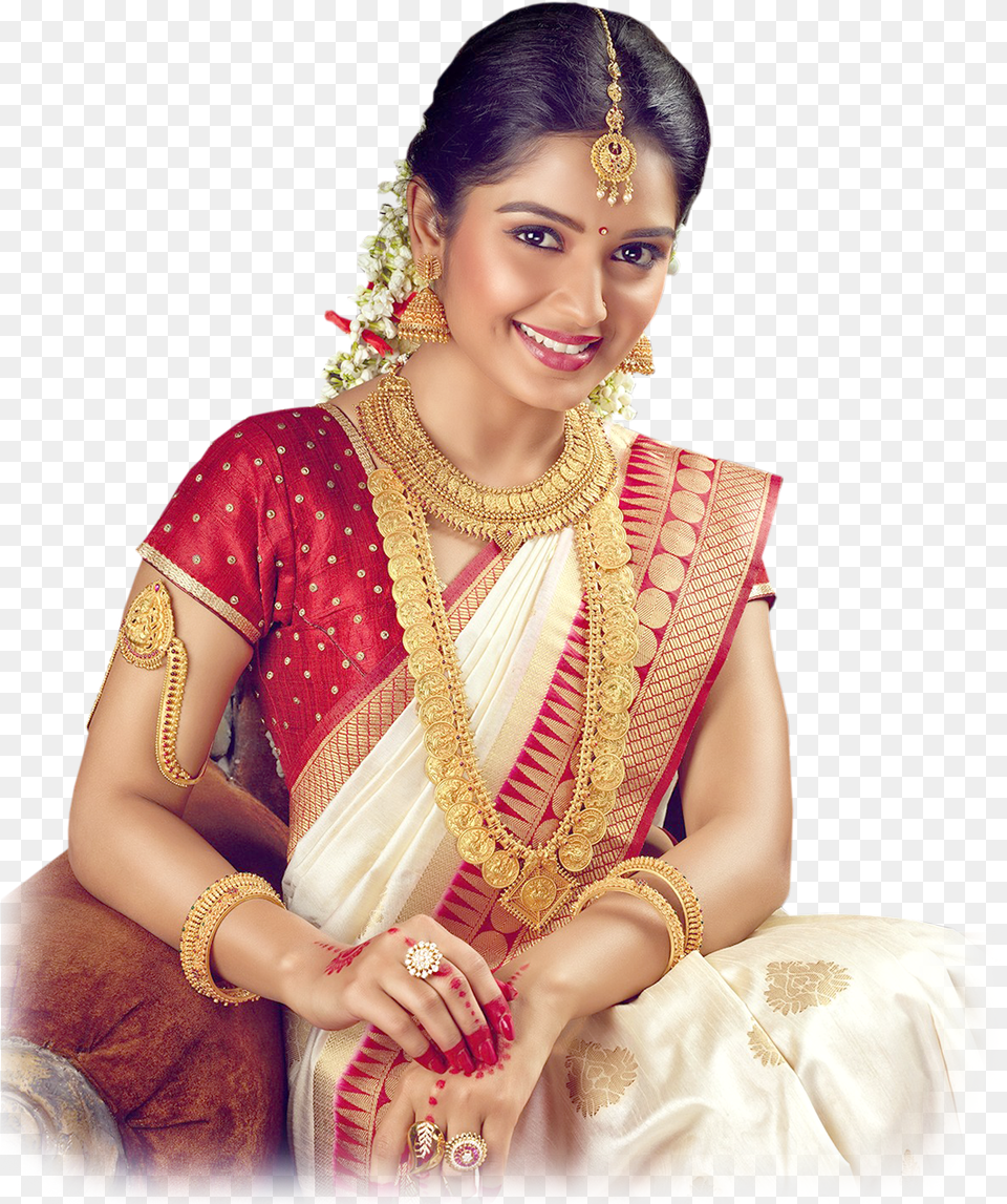Bridal South Indian Saree For Bride, Accessories, Wedding, Person, Woman Png