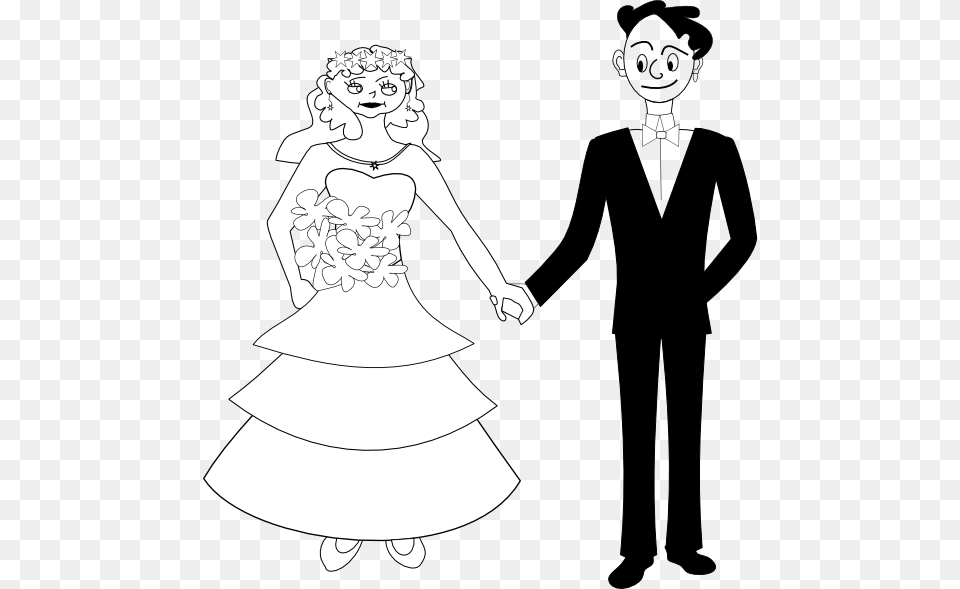 Bride And Groom Black White Line Art 555px Grafika, Adult, Person, Man, Male Png Image
