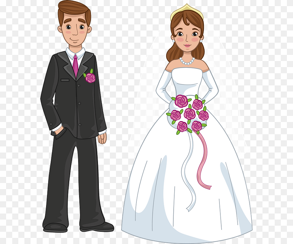 Bride And Groom Clipart Bride, Gown, Suit, Clothing, Dress Png Image