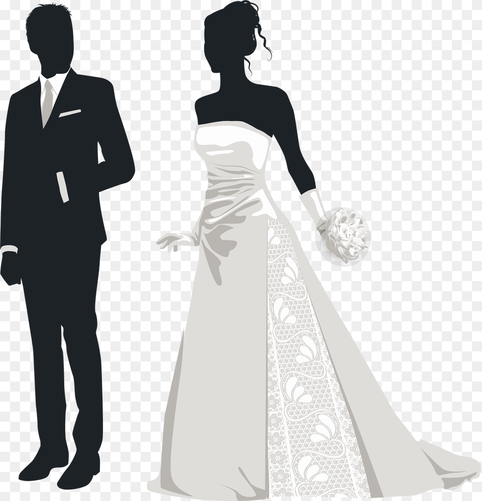 Bride And Groom Silhouettes Clip Art Stickalz Llc Full Color Bride And Groom Full Color, Gown, Wedding Gown, Clothing, Dress Png Image