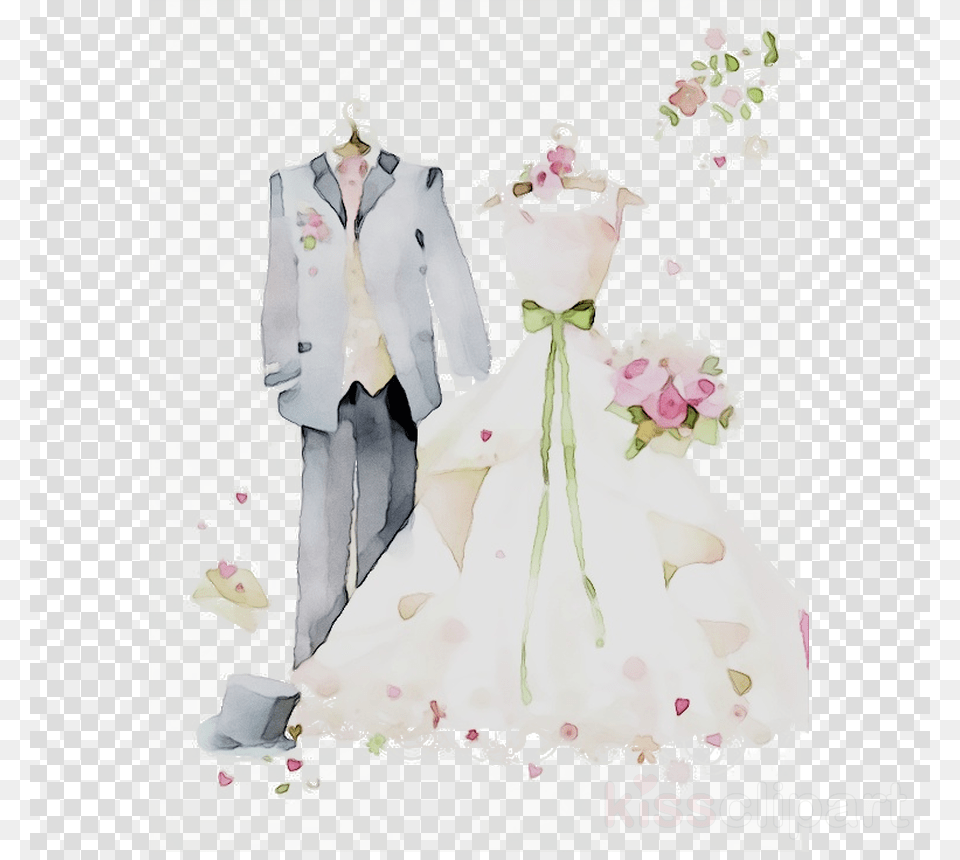 Bride Clipart Wedding Dress Bridegroom, Formal Wear, Suit, Clothing, Flower Arrangement Free Png Download