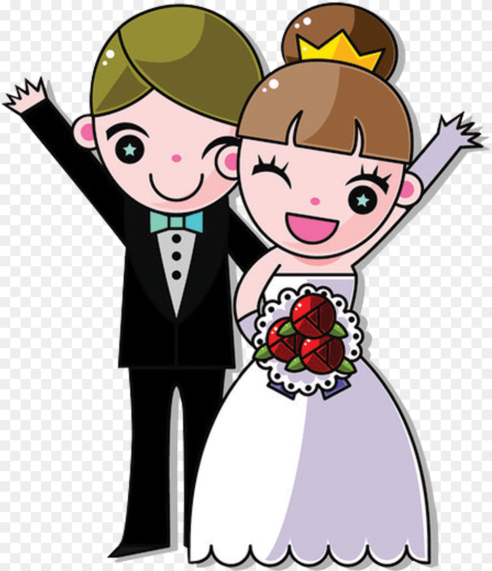 Bride Marriage Wedding Couple Bride And Groom Animation Groom And Bride Cartoon, Formal Wear, Dress, Clothing, Person Png