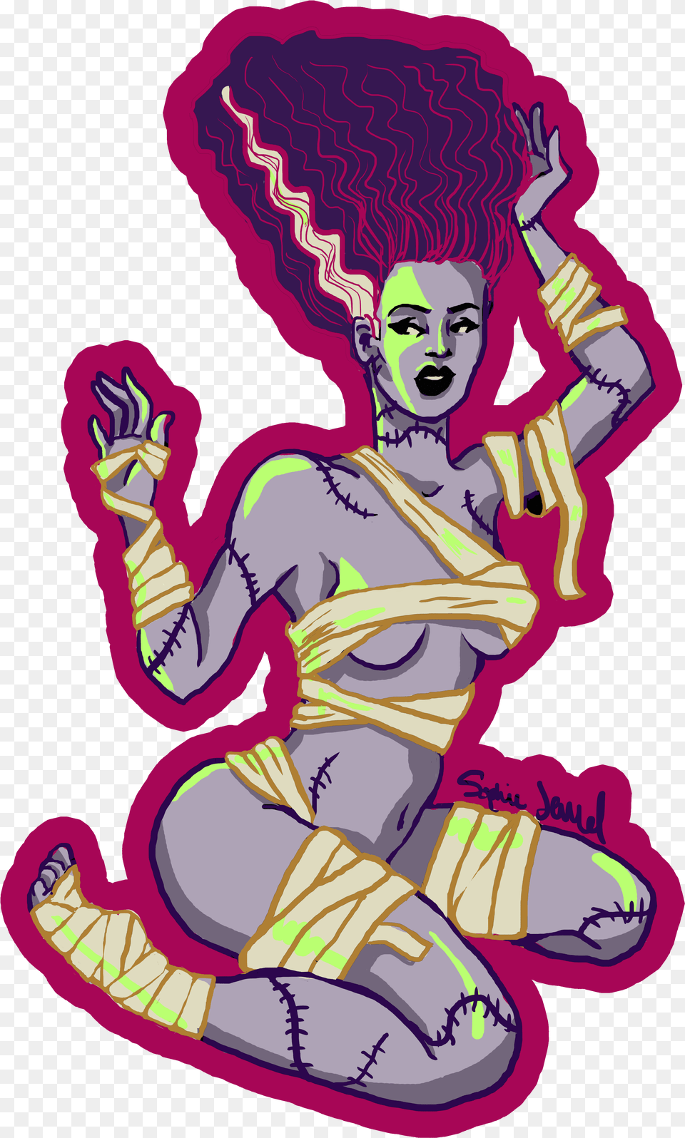 Bride Of Frankenstein Pinup Sticker Illustration, Purple, Baby, Person, Book Png Image