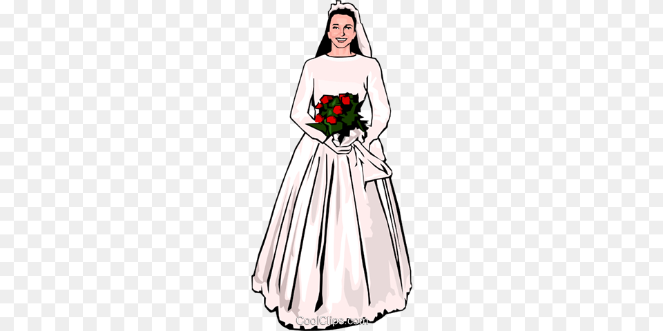 Bride With Bouquet Of Flowers Royalty Vector Clip Art, Formal Wear, Flower Bouquet, Flower Arrangement, Flower Png Image