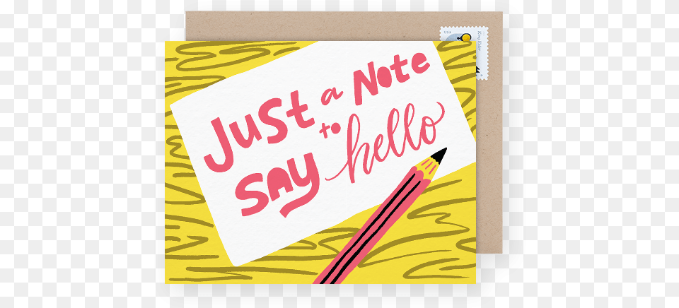 Bright And Colorful Just A Note To Say Hello Card Graphic Design, Text, Handwriting, Business Card, Paper Free Png Download