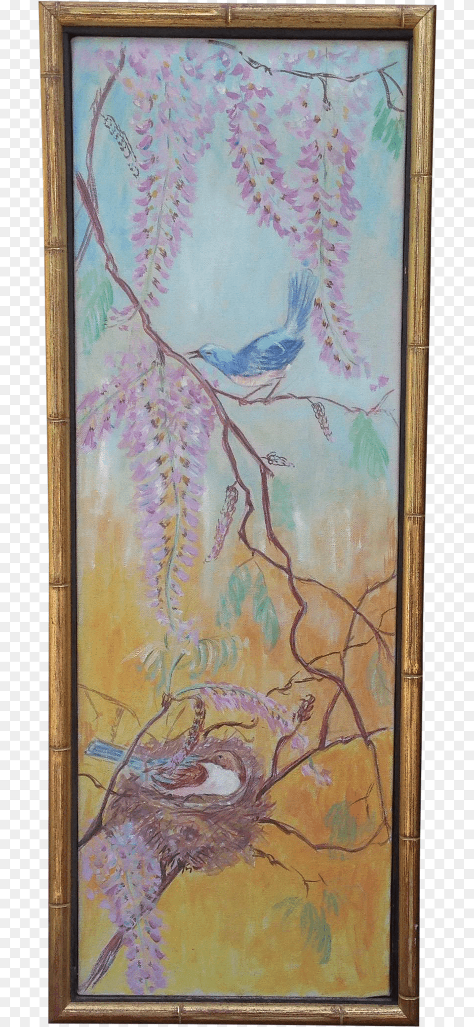 Bright Bird Oil Painting In Faux Bamboo Frame Painting, Art, Canvas, Modern Art, Animal Png