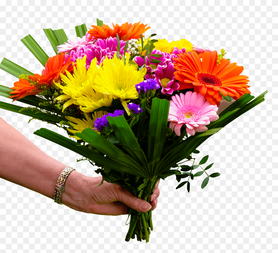 Brightly Coloured Bouquet In Hand, Flower Arrangement, Plant, Flower Bouquet, Flower Free Transparent Png