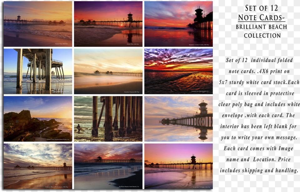 Brilliant Beaches Collection Note Card Set Sea, Art, Collage, Pier, Water Png Image