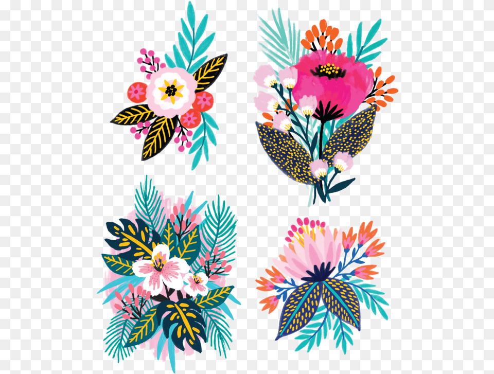 Brilliant Blooms Set Illustration, Art, Floral Design, Graphics, Pattern Free Png