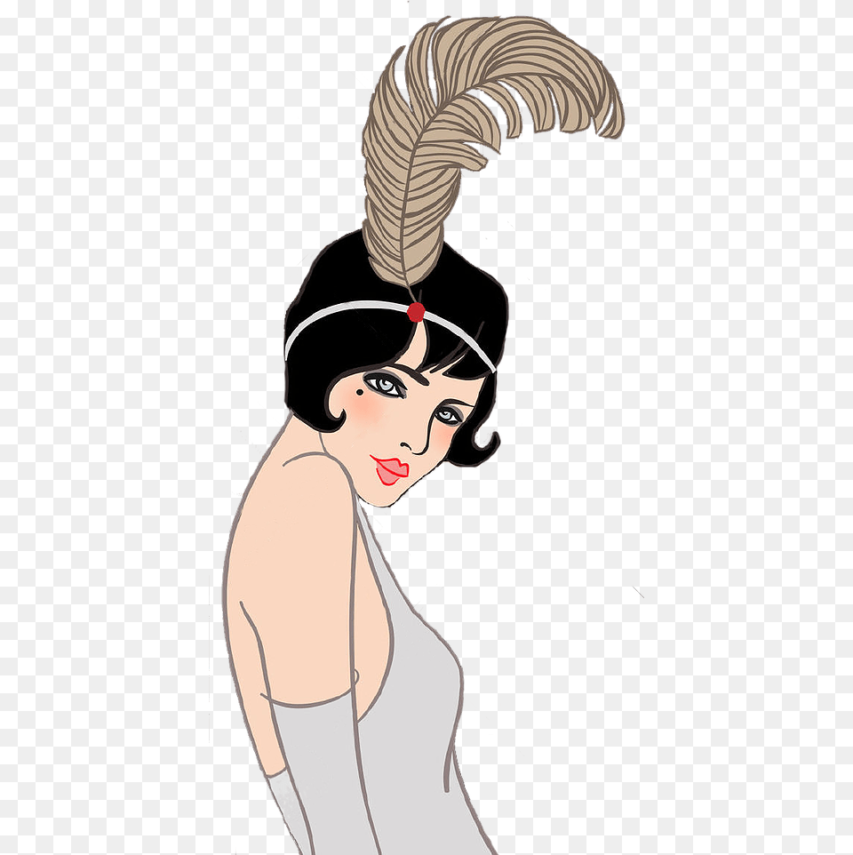 Bring Out Your Black Silk Fedora Or Your Best Flapper 1920 Feather Headband Drawing, Adult, Person, Woman, Female Free Png