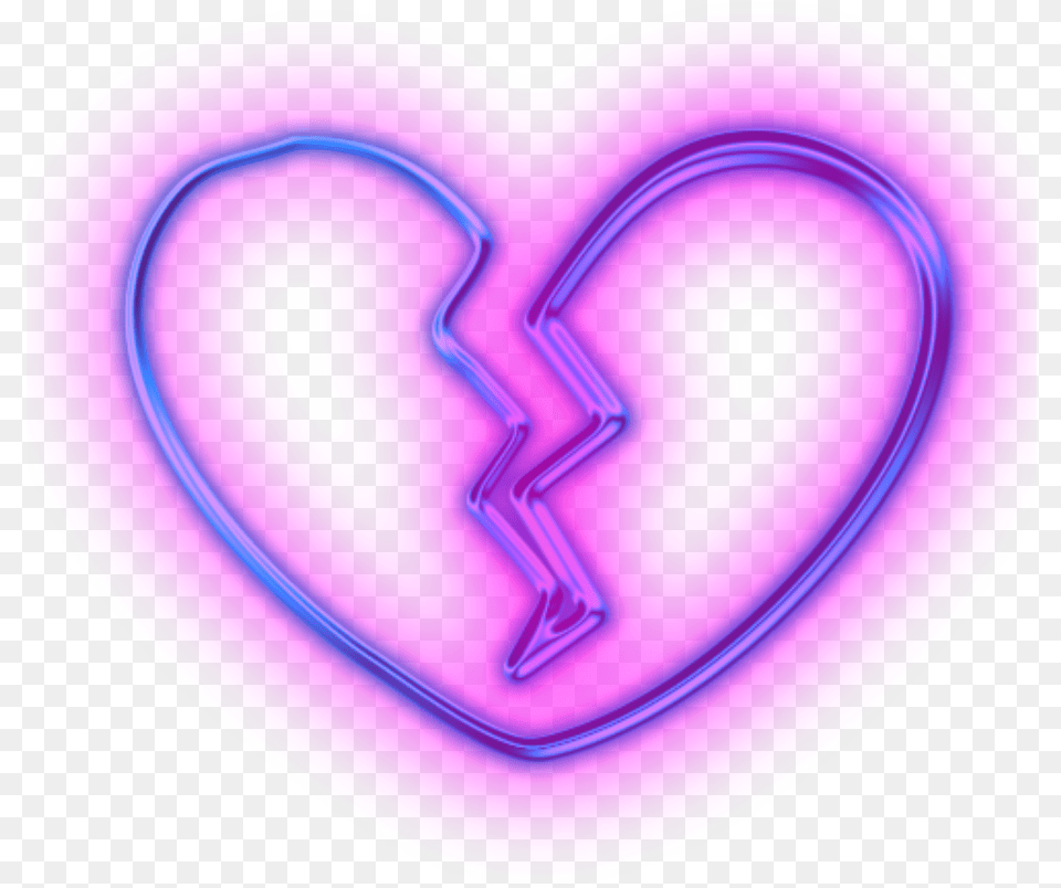 Broken Purple Heart Emoji Neon Broken Heart, Light Free Transparent Png