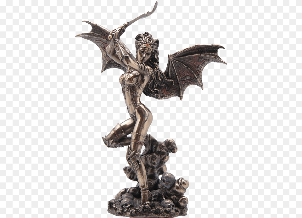 Bronze Bat Wing Female Warrior With Scimitar Statue Female Warrior Statue, Accessories, Art, Ornament, Person Free Png Download