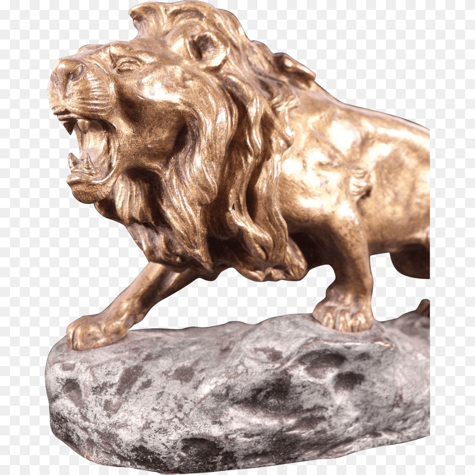 Bronze Lion On Stone, Animal, Mammal, Wildlife, Art Png Image