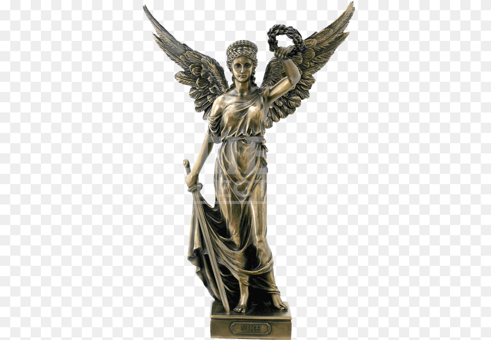 Bronze Nike With Sword And Wreath In Hands Greek Goddess Nike Statue, Adult, Bride, Female, Person Png Image