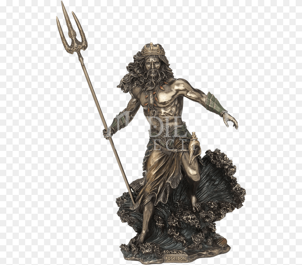 Bronze Poseidon With Trident Statue Poseidon God Of The Sea Statue, Adult, Bride, Female, Person Png