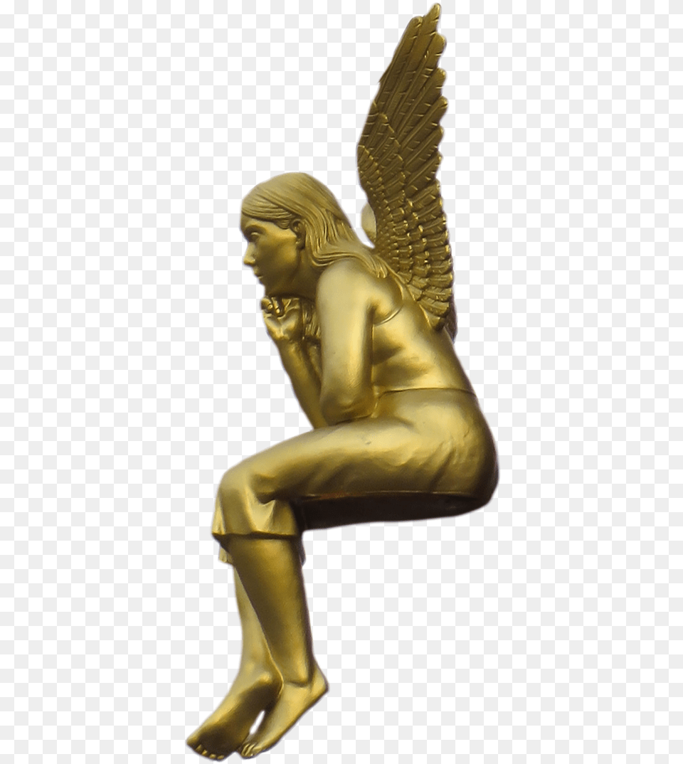 Bronze Sculpture Image With No Sitting Angel, Person, Face, Head, Gold Free Png Download