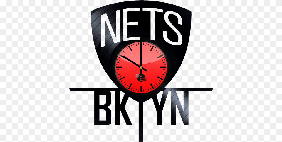 Brooklyn Nets Emblem Handmade Vinyl Record Wall Clock, Analog Clock Png Image