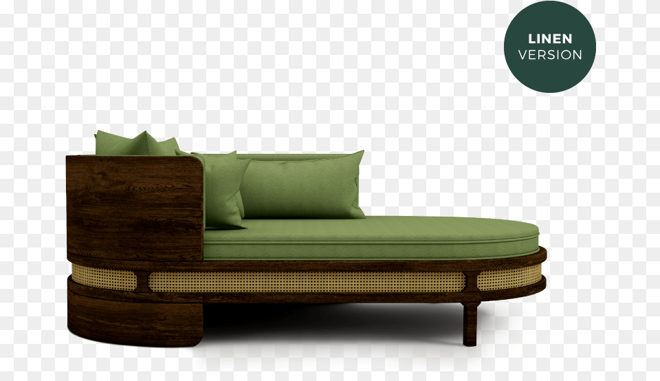 Brooks Chaise Longue Green Linen Studio Couch, Cushion, Furniture, Home Decor, Bed Png Image