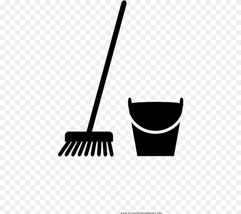 Broom And Water Bucket Coloring, Gray Free Transparent Png