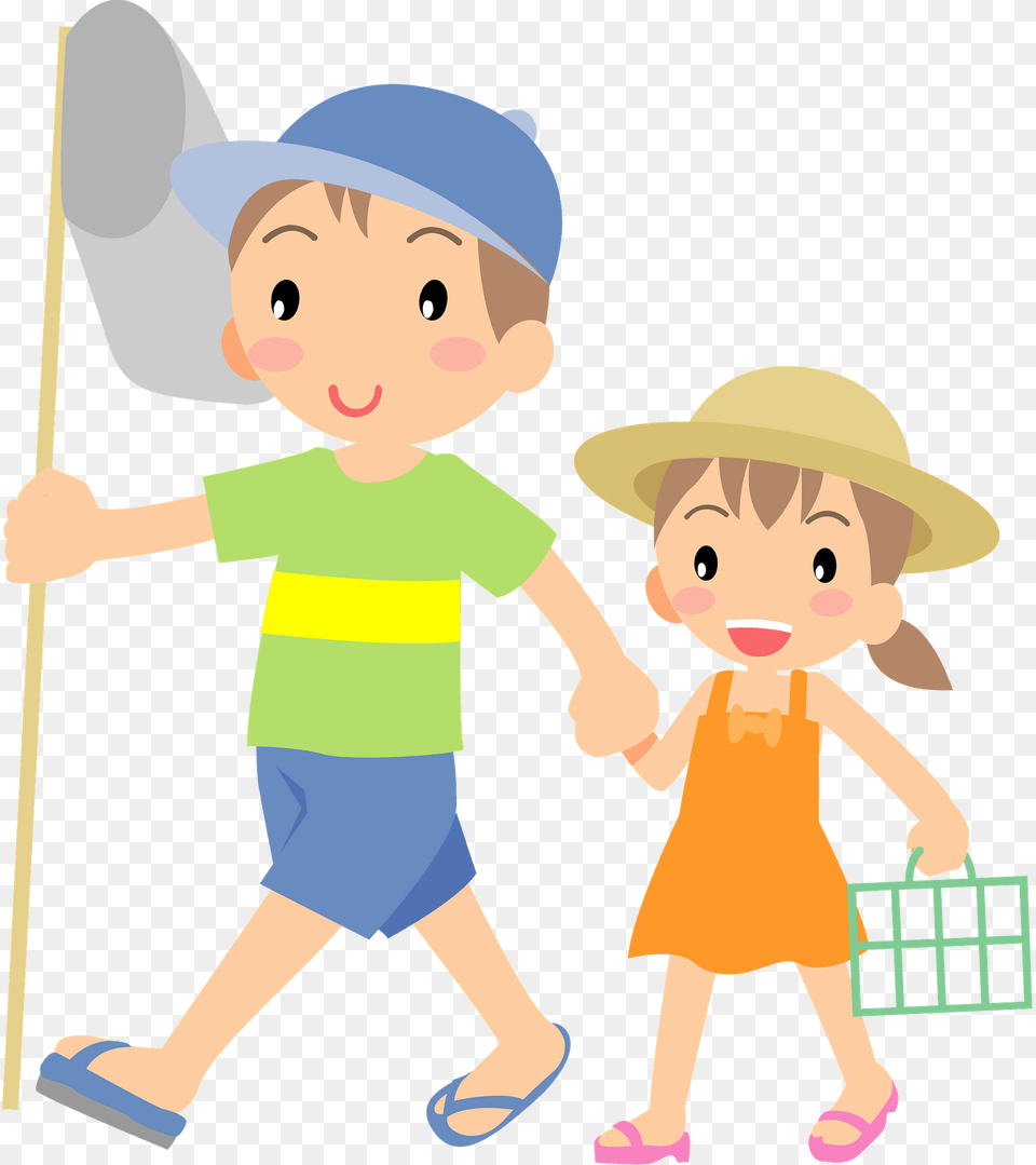 Brother And Sister Are Catching Insects Clipart, Walking, Person, Baby, Cleaning Free Png