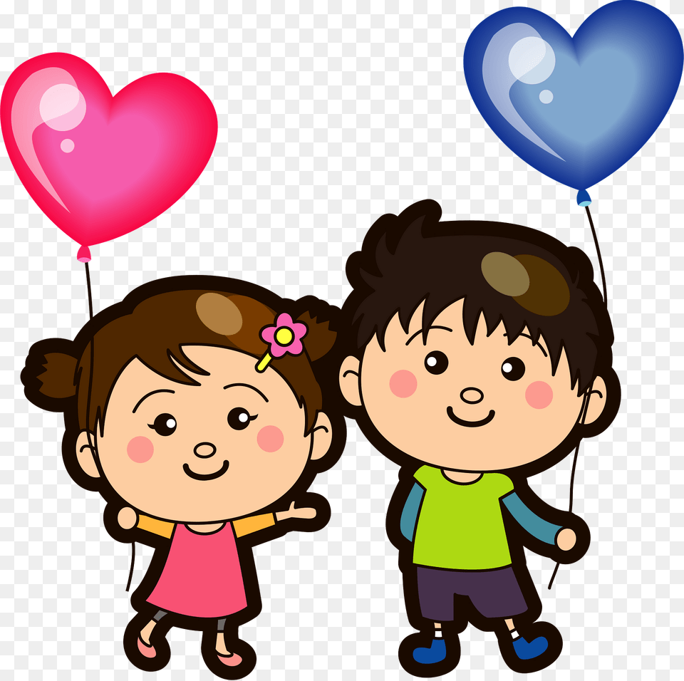 Brother And Sister Are Holding Heart Balloons Clipart, Balloon, Baby, Face, Head Png Image