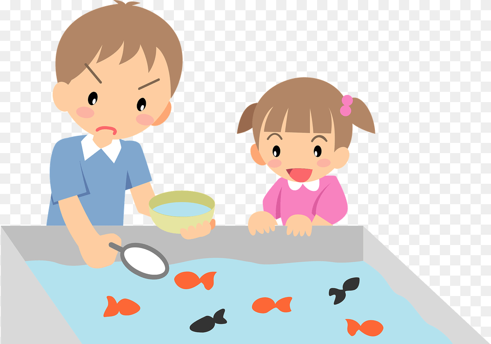 Brother And Sister Scooping Goldfish Clipart, Baby, Person, Face, Head Free Transparent Png