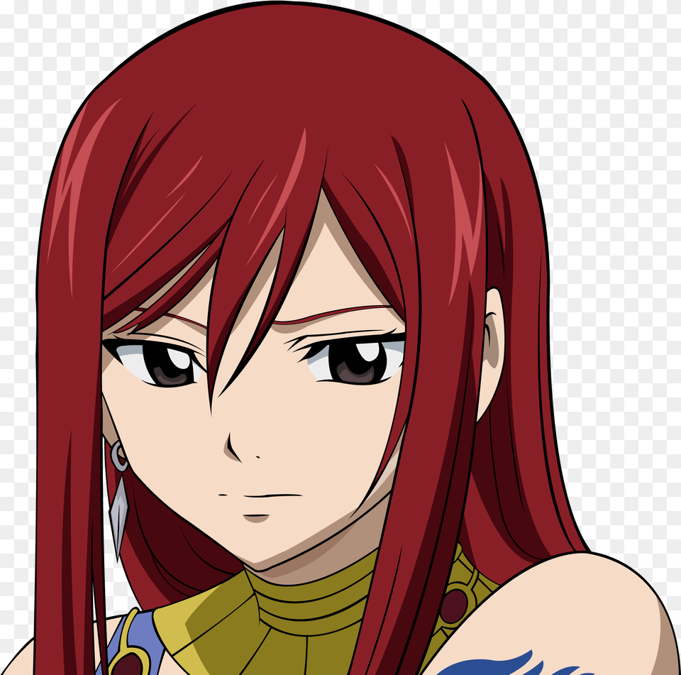 Brown Eyes Erza Scarlet Fairy Tail Long Hair Red Tattoo Gif Erza Fairy Tail, Publication, Book, Comics, Adult Free Transparent Png