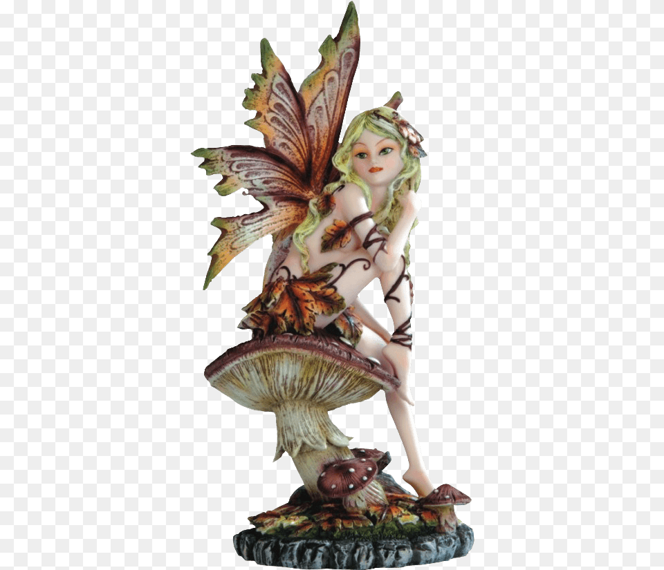 Brown Fantasy Fairy On Toadstool Statue Fairy On Mushroom, Figurine, Adult, Female, Person Free Png Download