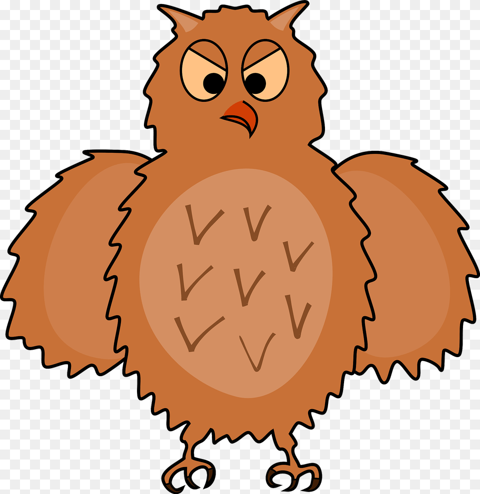 Brown Furry Owl With Wings Out Clipart, Animal, Beak, Bird, Baby Free Png