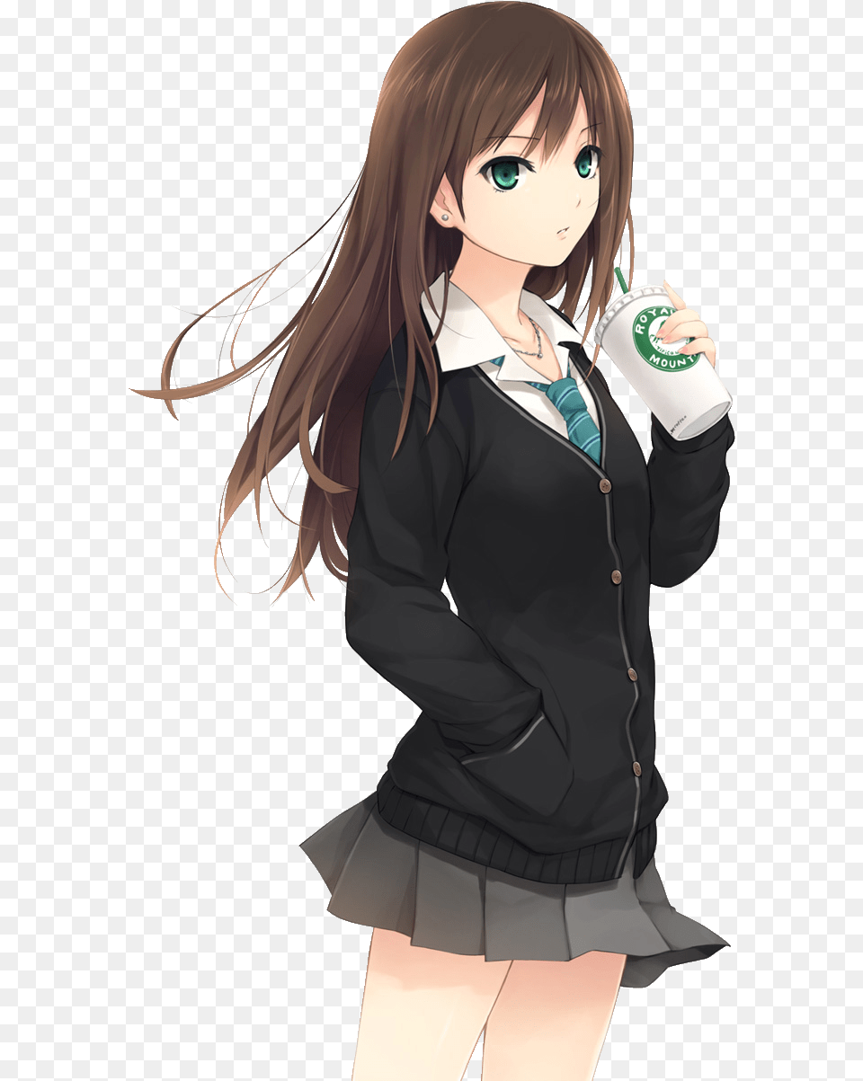 Brown Hair Anime High School Girl, Publication, Book, Comics, Adult Png Image