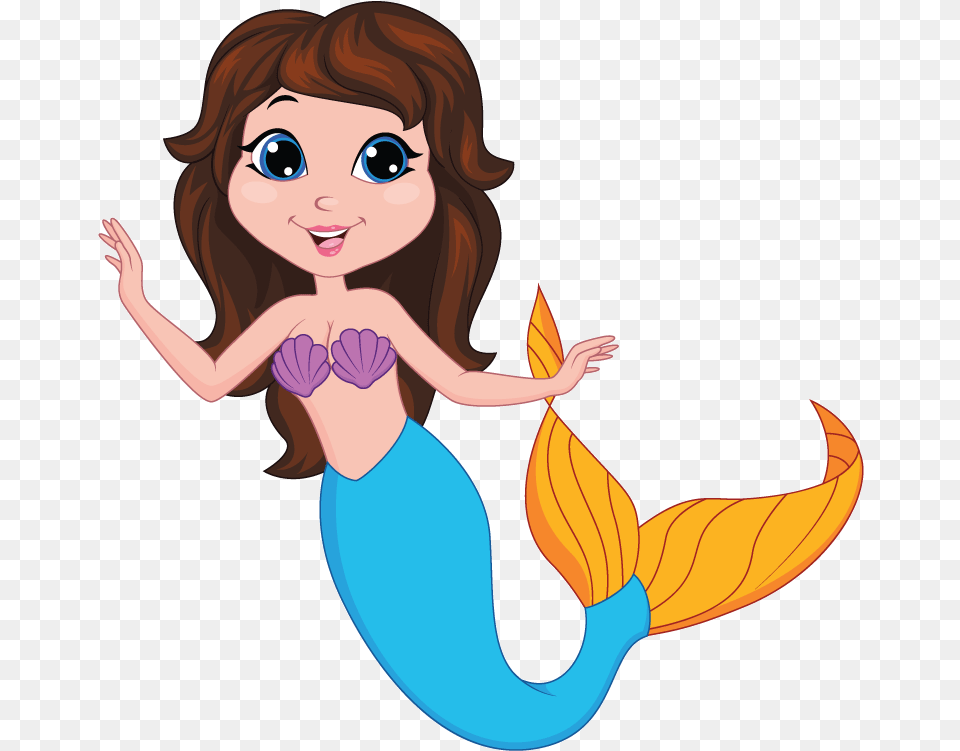 Brown Hair Clipart Mermaid Cartoon Mermaid, Baby, Person, Face, Head Free Png Download