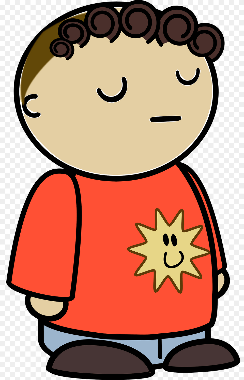 Brown Haired Boy In An Orange Shirt Dreaming To The Side Clipart, Baby, Person, Face, Head Png Image