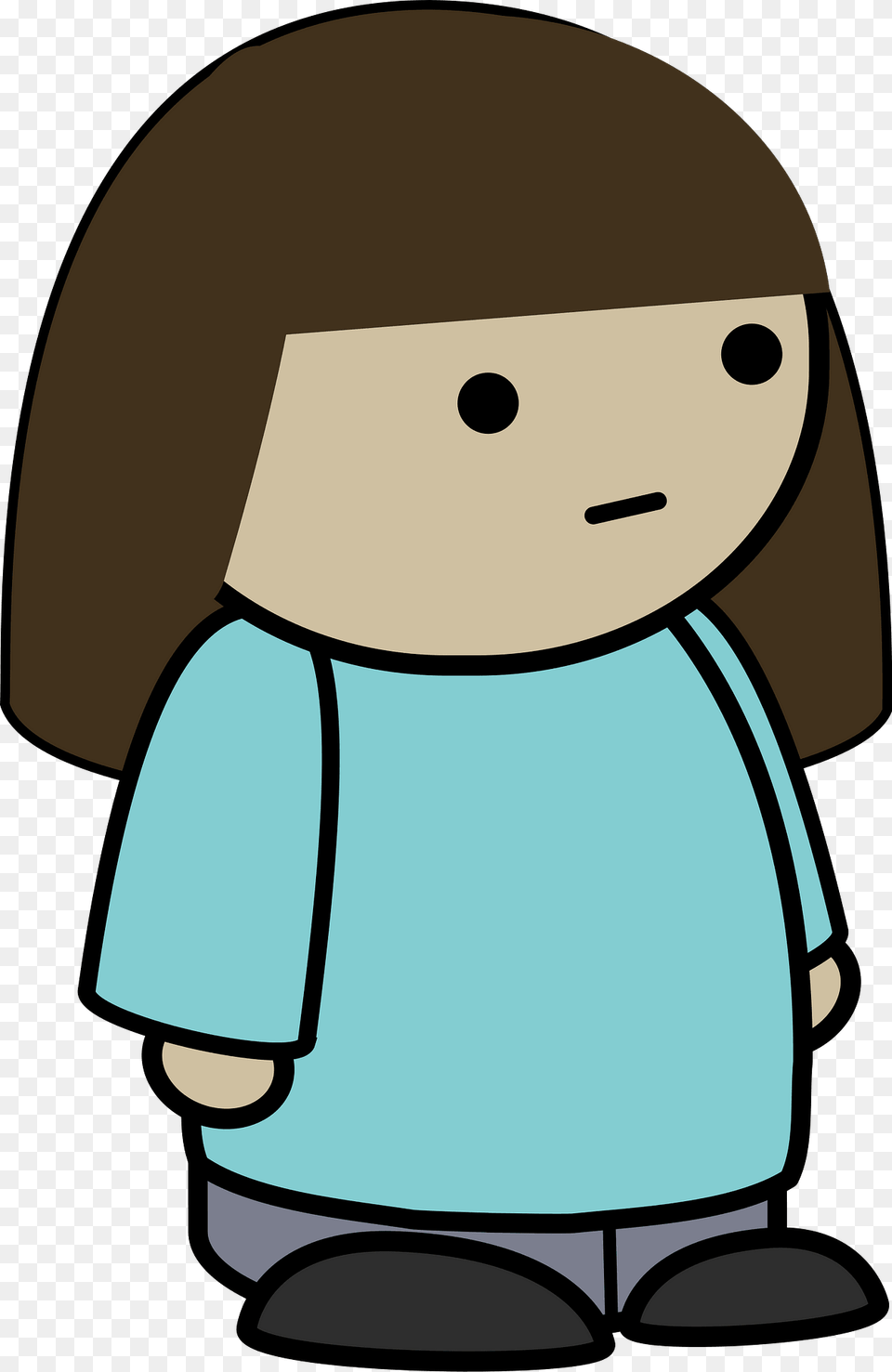 Brown Haired Girl In A Blue Shirt No Expression To The Side Clipart, Bag, Device, Grass, Lawn Free Png