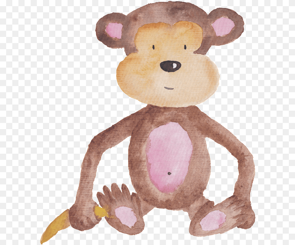 Brown Hand Painted Monkey Cute Animal Nursery Watercolor Baby Animals, Plush, Toy, Bear, Mammal Free Png Download