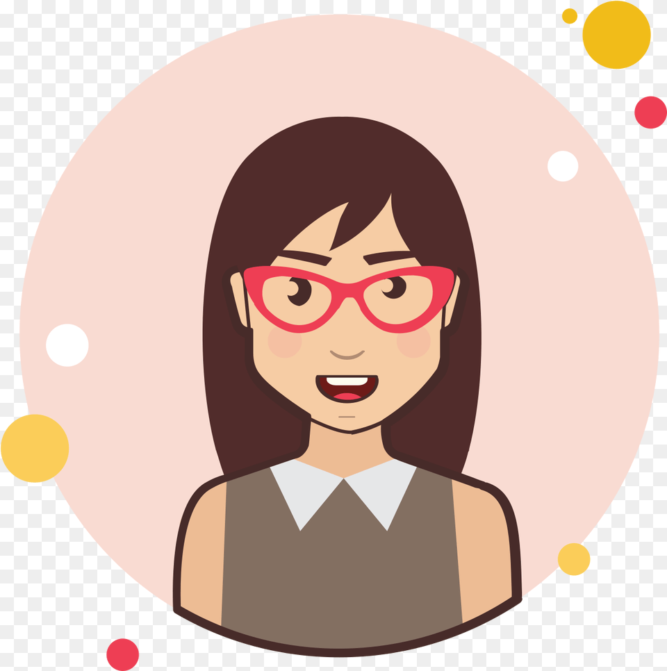Brown Long Hair Lady With Red Glasses Icon Icon, Face, Head, Person, Photography Free Transparent Png