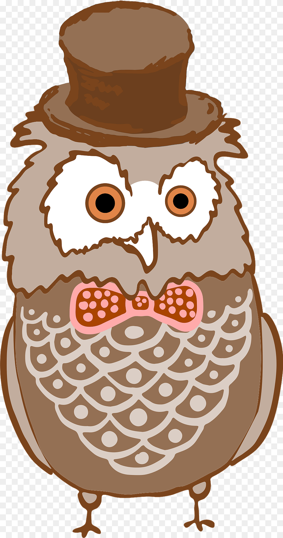 Brown Owl In Bandana Bowtie And Top Hat Clipart, Jar, Person, Animal, Bird Free Png