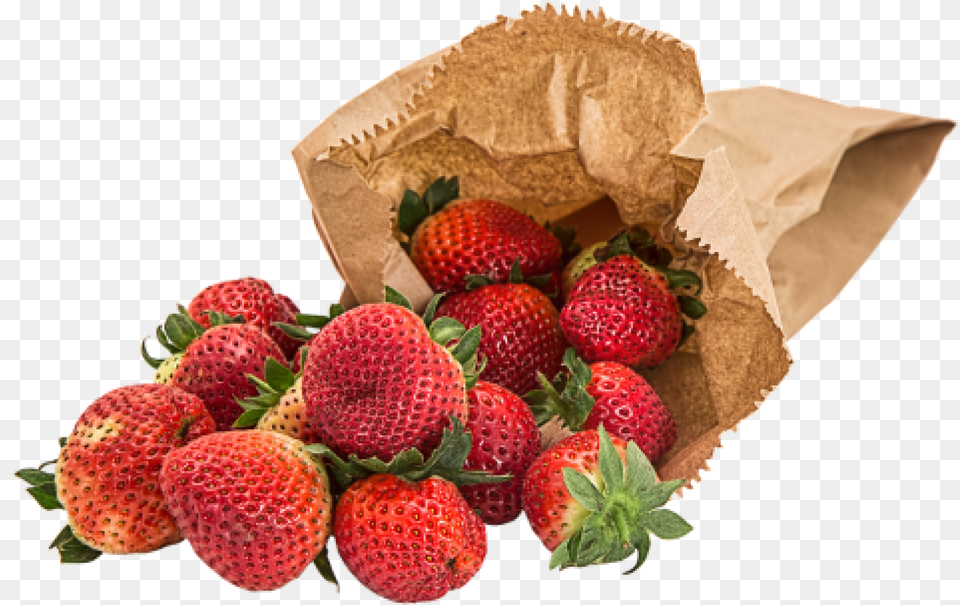 Brown Paper Bag With Strawberries Spilling Out Principi Nutritivi Di Fragola, Berry, Food, Fruit, Plant Free Png
