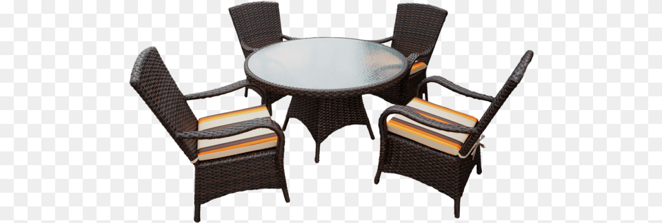 Brown Rattan Round 120cm Table Set With 4 Chairs Amp Chair, Furniture, Dining Table, Coffee Table, Dining Room Free Transparent Png