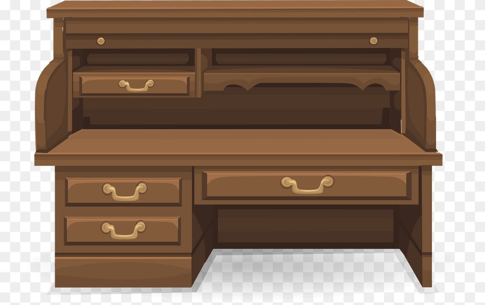 Brown Rolltop Desk Clipart, Cabinet, Furniture, Drawer, Table Png Image
