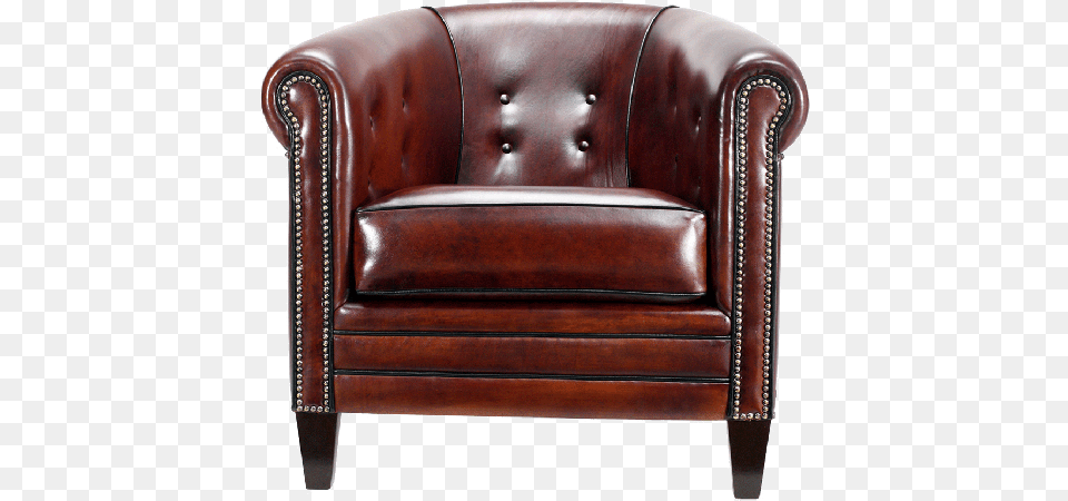 Brown Sahib Single Seater Leather Sofa Front View Thumbnail Club Chair, Armchair, Furniture Free Transparent Png