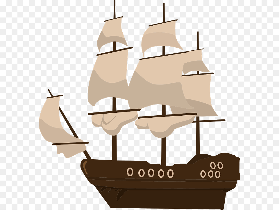 Brown Sailing Ship, Boat, Sailboat, Transportation, Vehicle Free Transparent Png