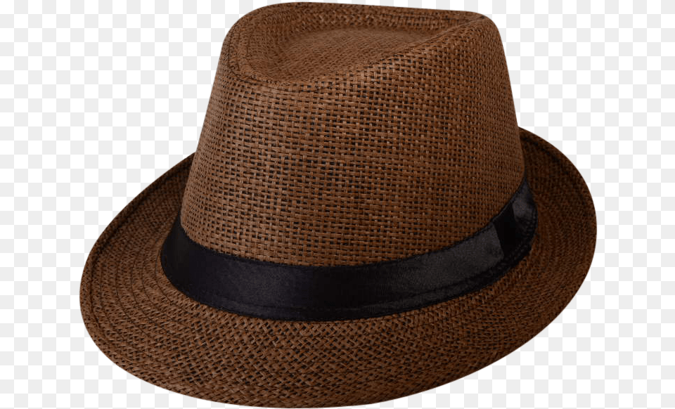 Brown Straw Fedora Gangster Hat With Black Band Fedora, Clothing, Sun Hat Free Png