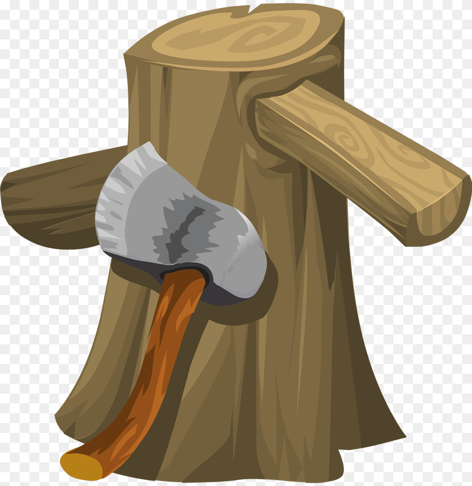 Brown Stump And Axe Clipart, Plant, Tree, Device, Weapon Free Transparent Png
