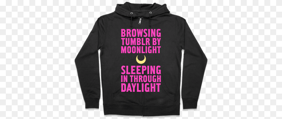 Browsing Tumblr By Moonlight Sleeping In Through Daylight Halloween Gives Me The Real Big Frighten Hoodie Funny, Clothing, Sweater, Knitwear, Sweatshirt Free Png