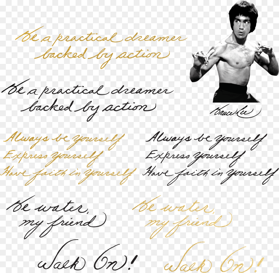 Bruce Lee Be Water My Friend Tattoo, Adult, Male, Man, Person Free Png