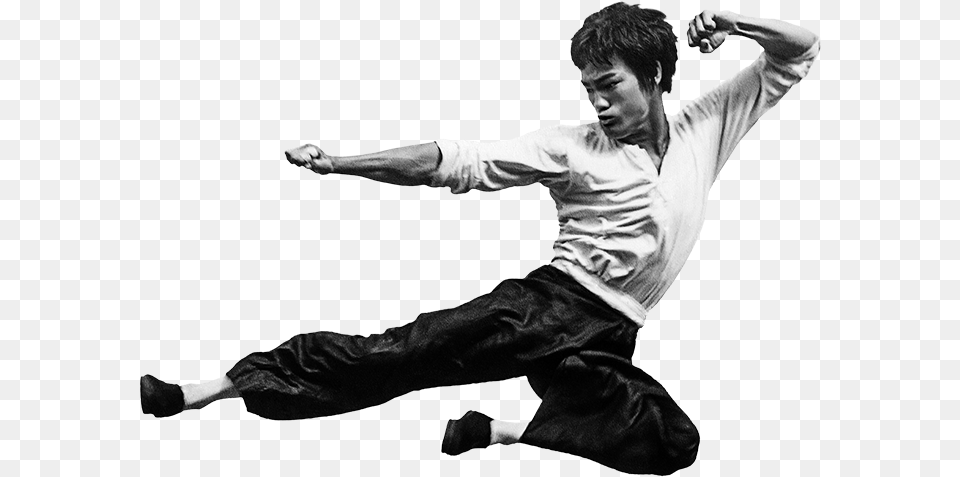 Bruce Lee S Fighting Method Statue Of Bruce Lee Flying Bruce Lee Karate, Adult, Male, Man, Person Free Png