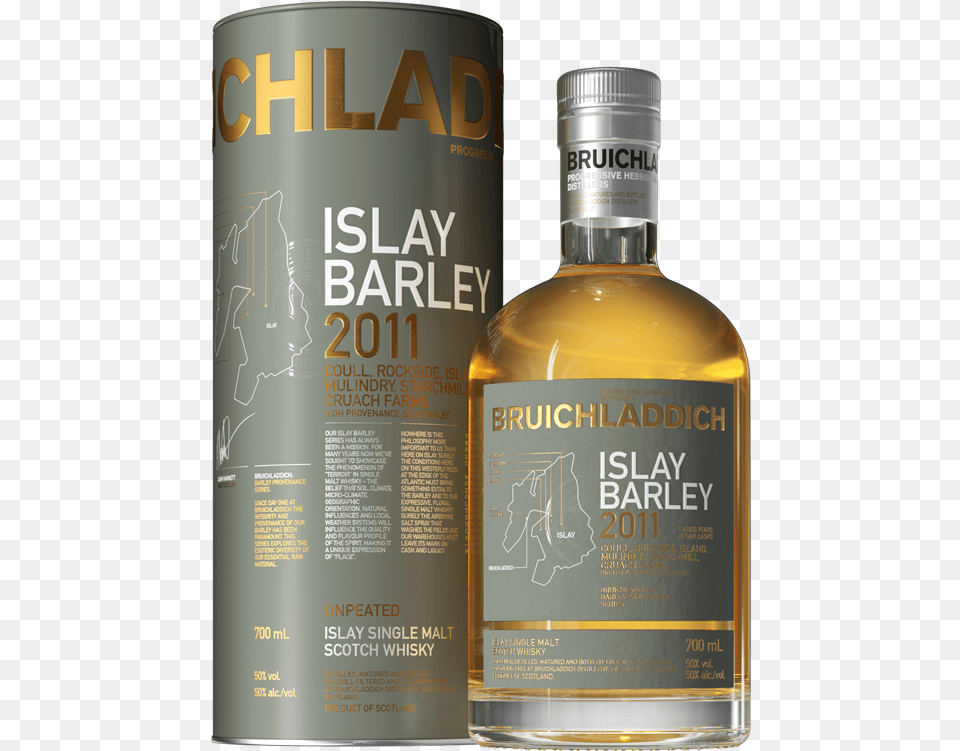 Bruichladdich Islay Barley Single Malt Whisky, Alcohol, Beverage, Liquor, Bottle Free Transparent Png