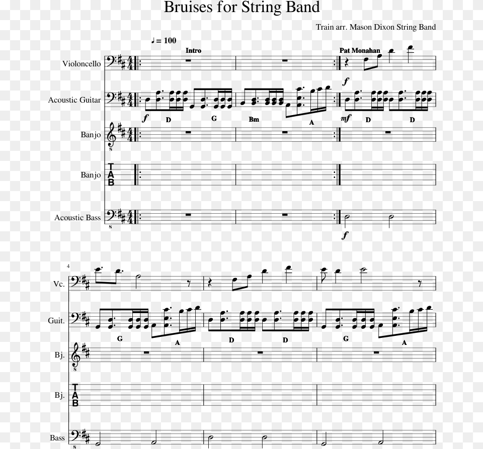 Bruises For String Band Sheet Music Composed By Train Sheet Music, Gray Free Transparent Png