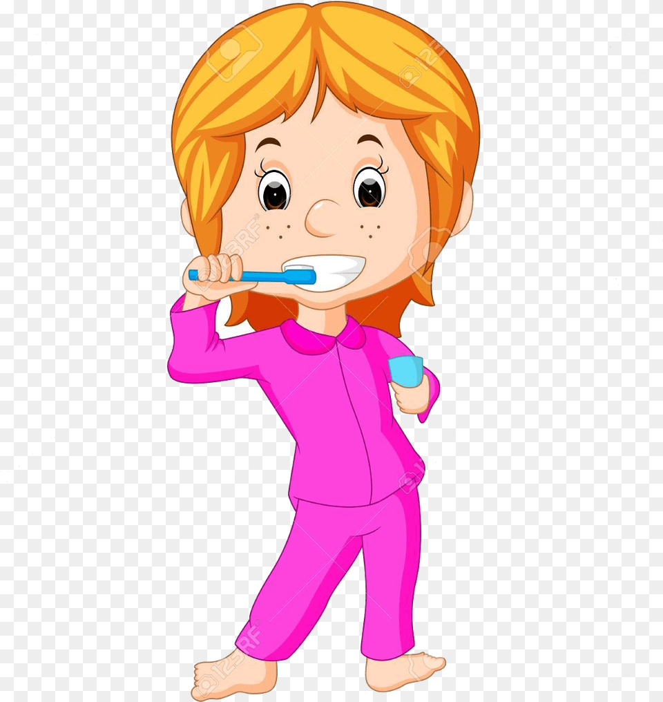 Brush Teeth Happy Cute Girl Brushing Royalty Cliparts Illustration Girl Brushing Teeth, Tool, Device, Person, Baby Free Transparent Png
